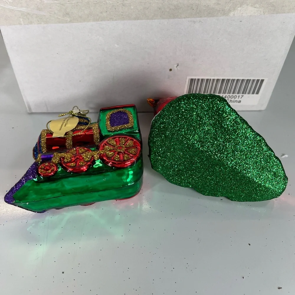 2 Danbury Mint Blown Glass Christmas Ornaments Train‎ And Cardinal